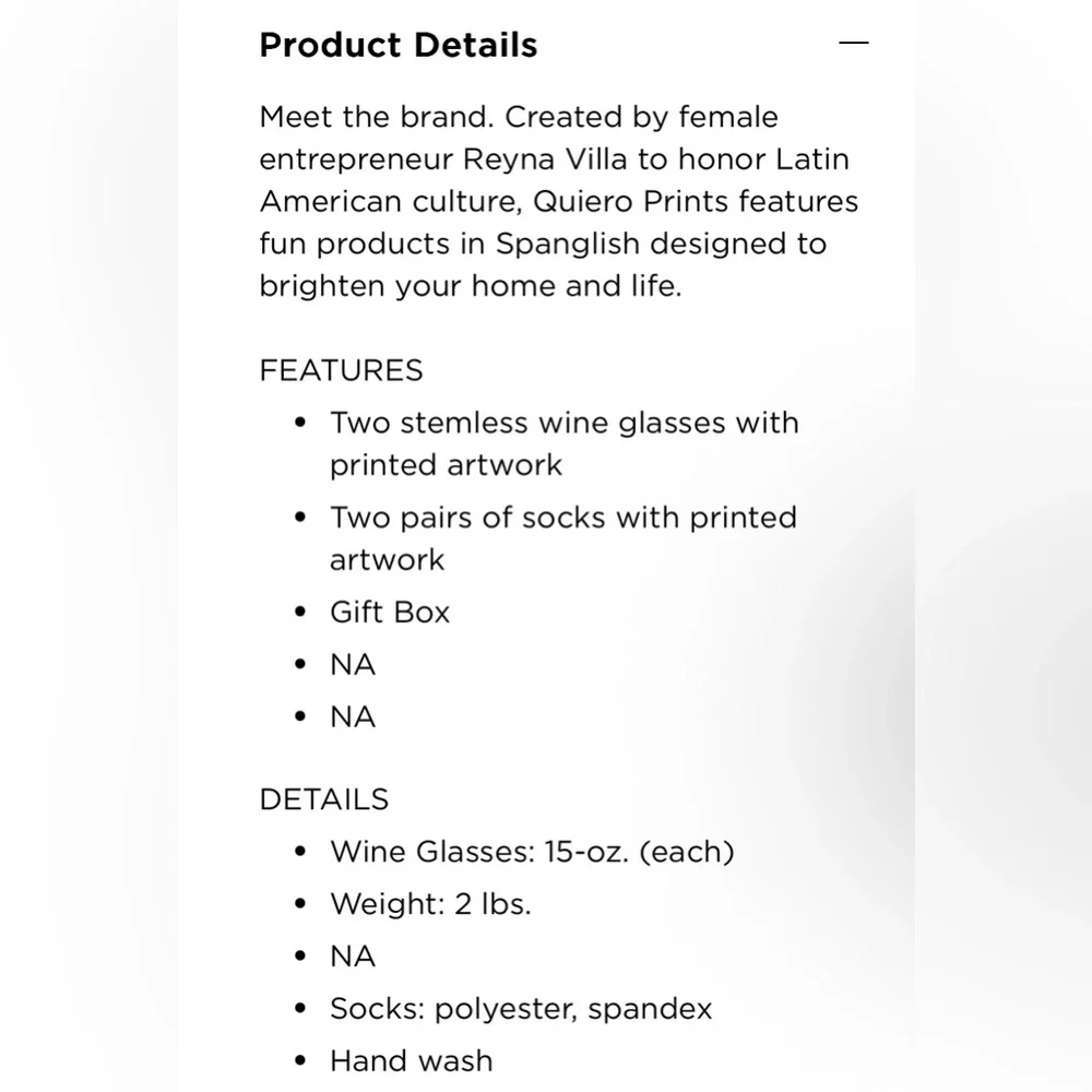 Quiero Prints Buenas Vibras Stemless Wine Glass & Socks Gift Set NEW